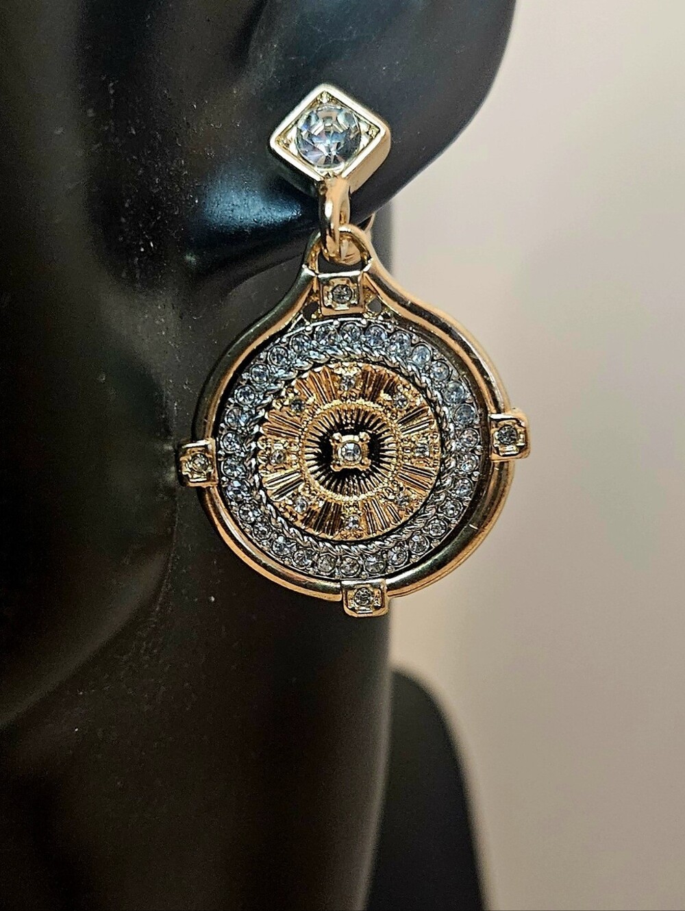 Pave Coin Mixed Metal Pierced Earrings